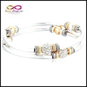 Stretch Bangle Bracelet Tri Tone Rhinestone Accents Stackable Jewelry